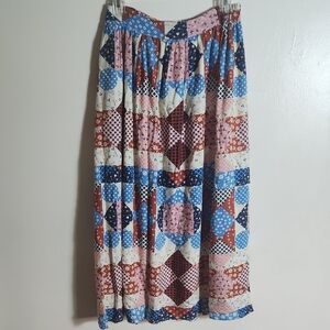 Compania Fantastica Patchwork  Midi  Skirt, (S)  Lined, Vintage, pockets!